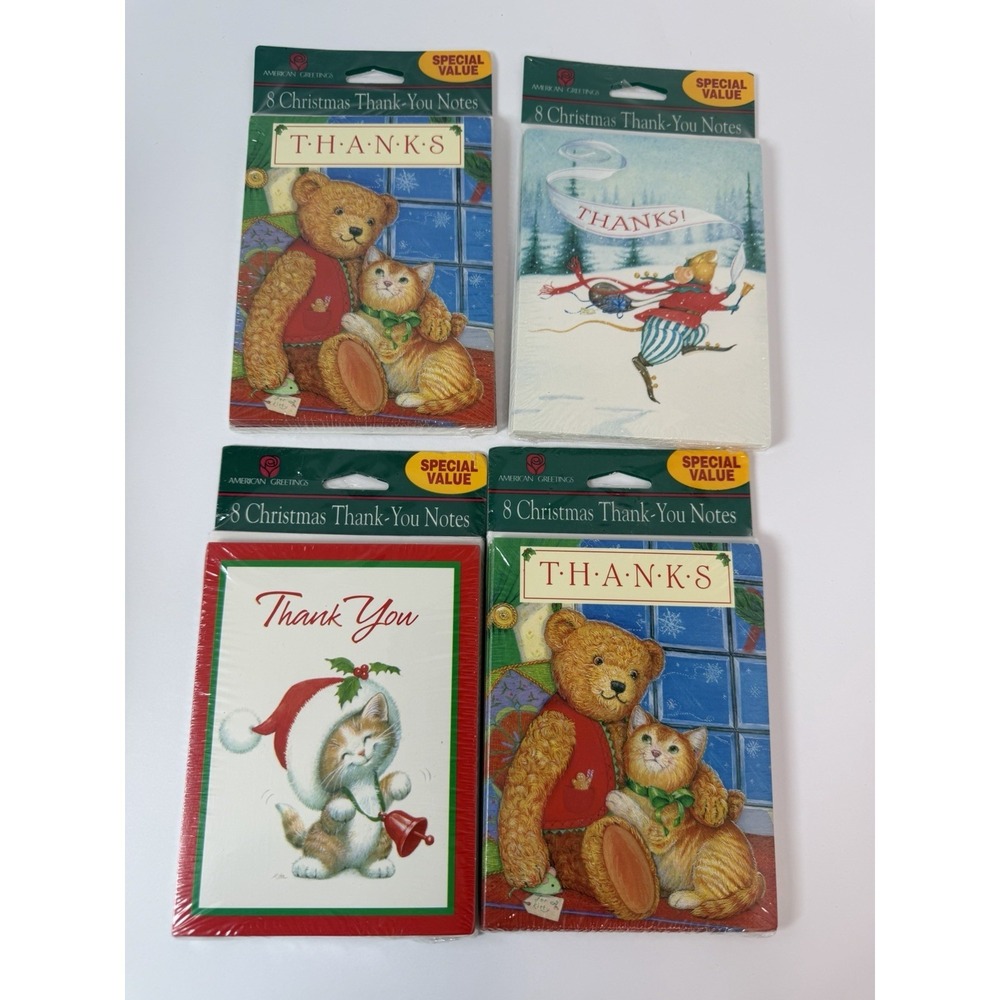 American Greetings Christmas Thank You Cards Vintage‎ Made Usa Cat Mouse Holiday
